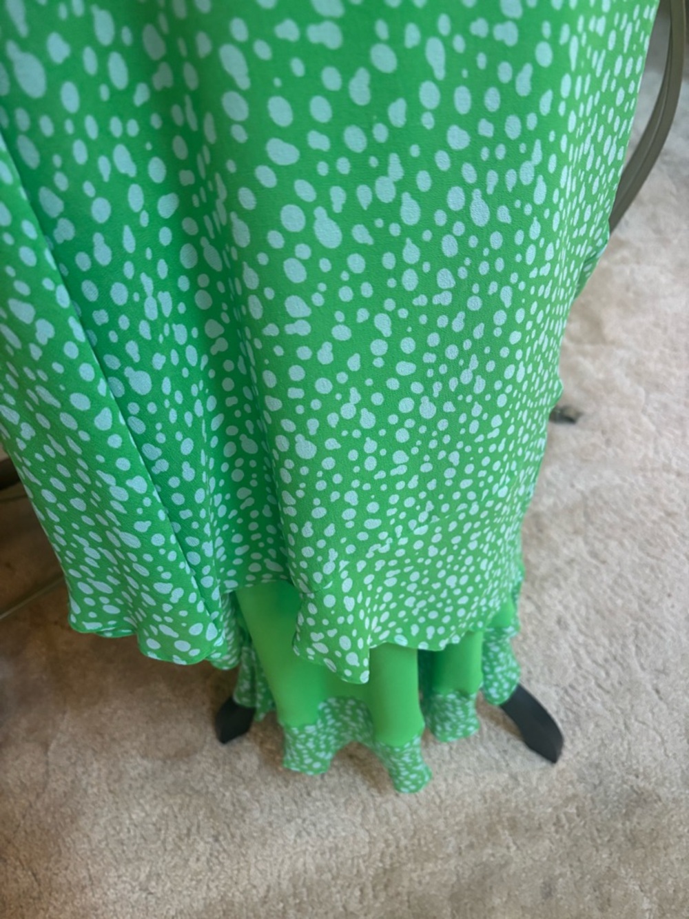 CYNTHIA HOWIE 100% Silk Sleeveless Green Dot Print Maxi Dress Fit & Flare Sz 12 - Picture 5 of 11